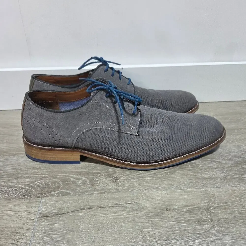 Stafford Men's Mison Gray Suede Water Resistant Oxford Dress Shoes Size 12